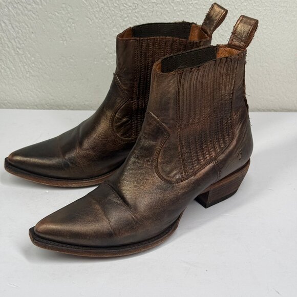 Frye Sacha Western Chelsea Boots Brown Leather Pointed Toe Size 7.5B - Picture 3 of 8